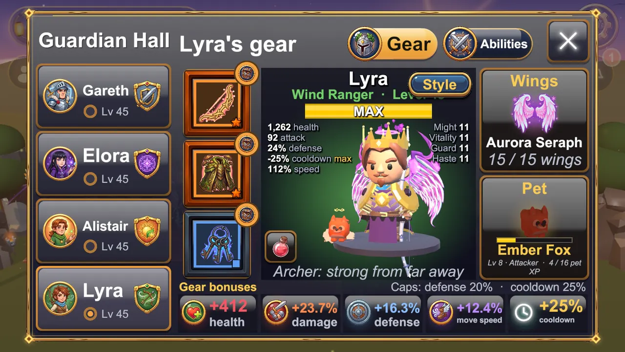 Lyra's gear in the Guardian Hall