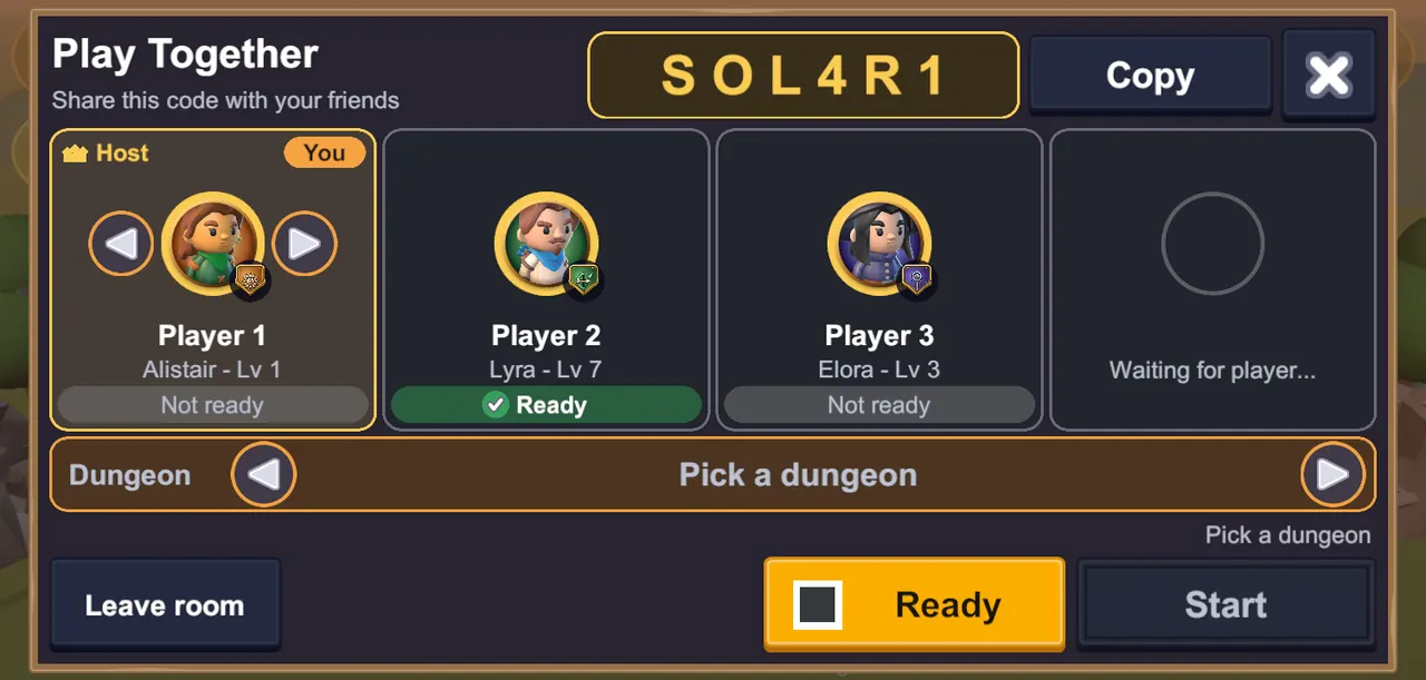 A private room with a room code to share