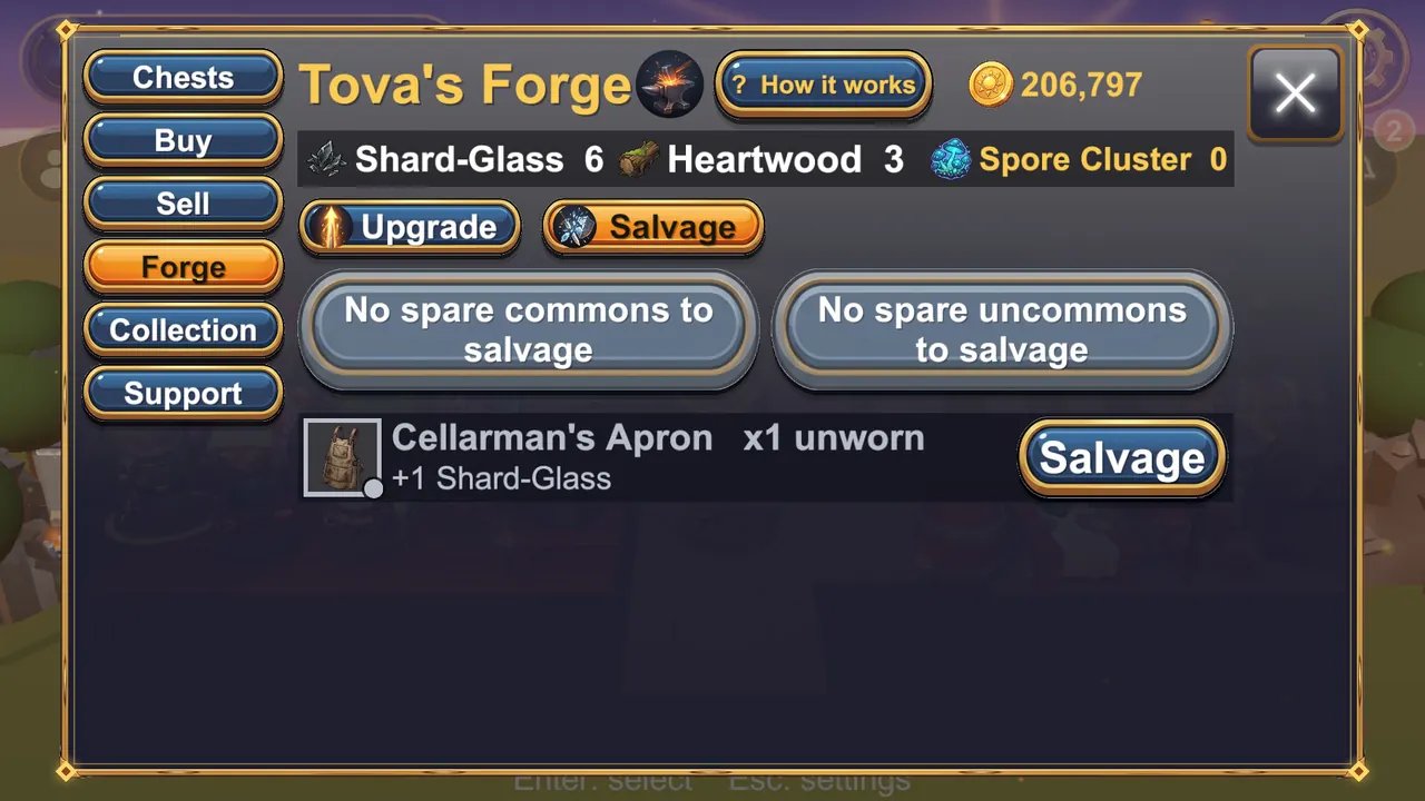 Salvage spare gear into materials
